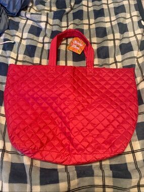Quilted Red Tote Bag with Short Handles